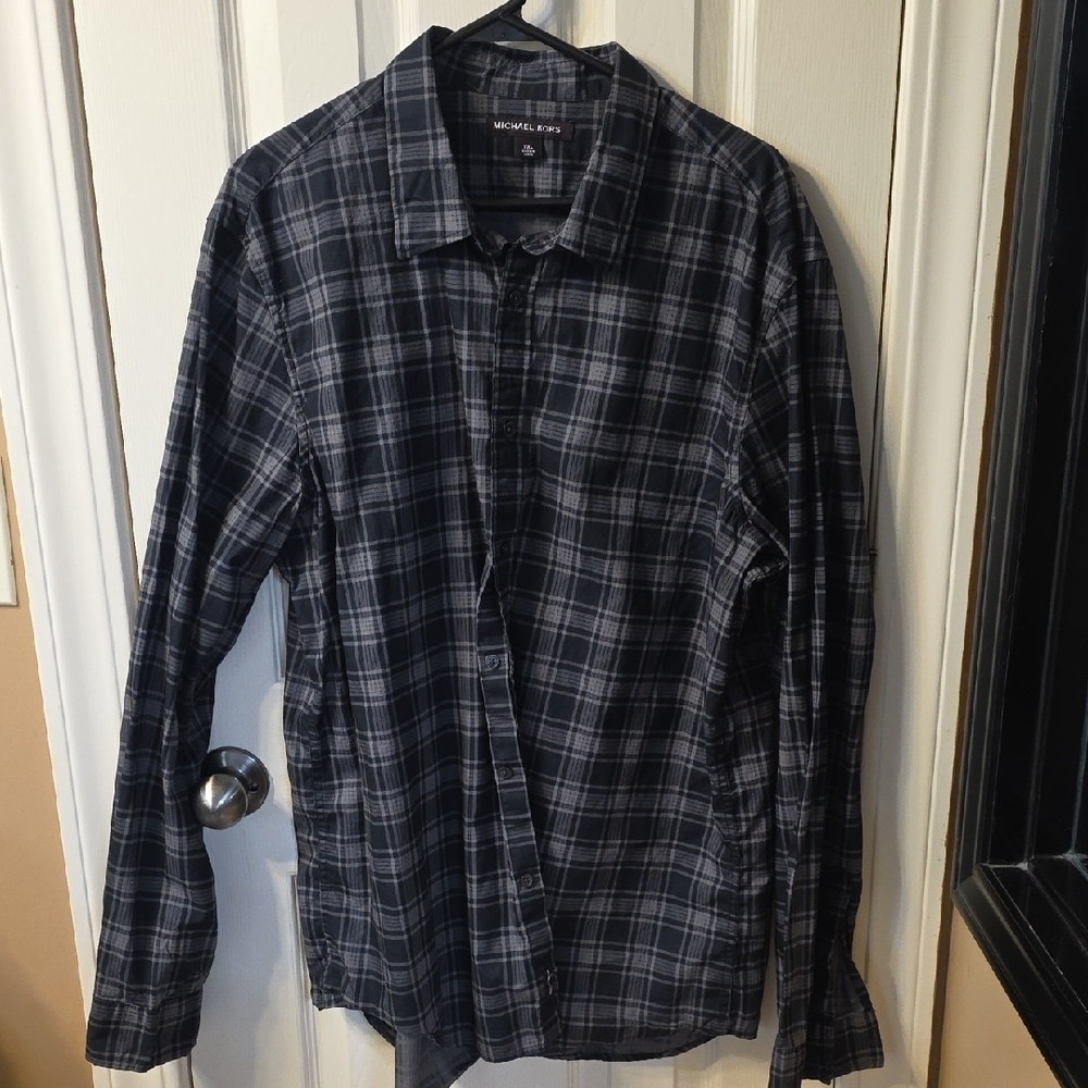 Michael Kors Dark Gray Plaid Button Down Shirt